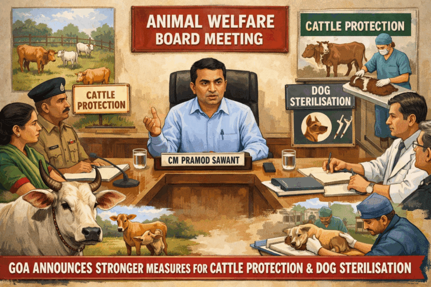 CM Sawant Leads Animal Welfare Board Meeting; Goa Announces Stronger Measures for Cattle Protection and Dog Sterilisation 1 20260107 1044 Goas Animal Welfare Initiatives simple compose 01kebe0zvqfbbtbpvgy14ase32
