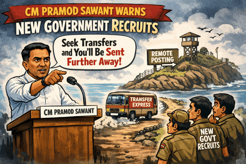 Seek Transfers and You’ll Be Sent Further Away: CM Pramod Sawant Warns New Government Recruits 1 20260109 1056 Image Generation simple compose 01kegkf436egw9r3jbax9r8nmm