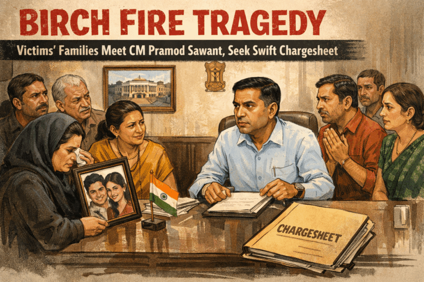Birch Fire Tragedy: Victims’ Families Meet CM Pramod Sawant, Seek Swift Chargesheet 1 20260109 1145 Image Generation simple compose 01kegpaeh1ew482f7xg8rqrdpm