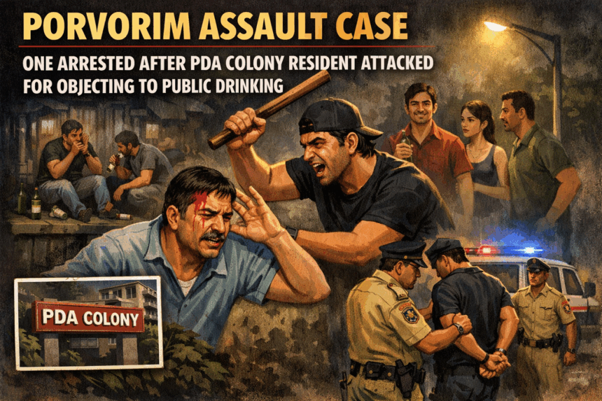 Porvorim Assault Case: One Arrested After PDA Colony Resident Attacked for Objecting to Public Drinking 1 20260114 1119 Porvorim Incident Arrest simple compose 01kexgt6m6fcxrqj23me9tw545