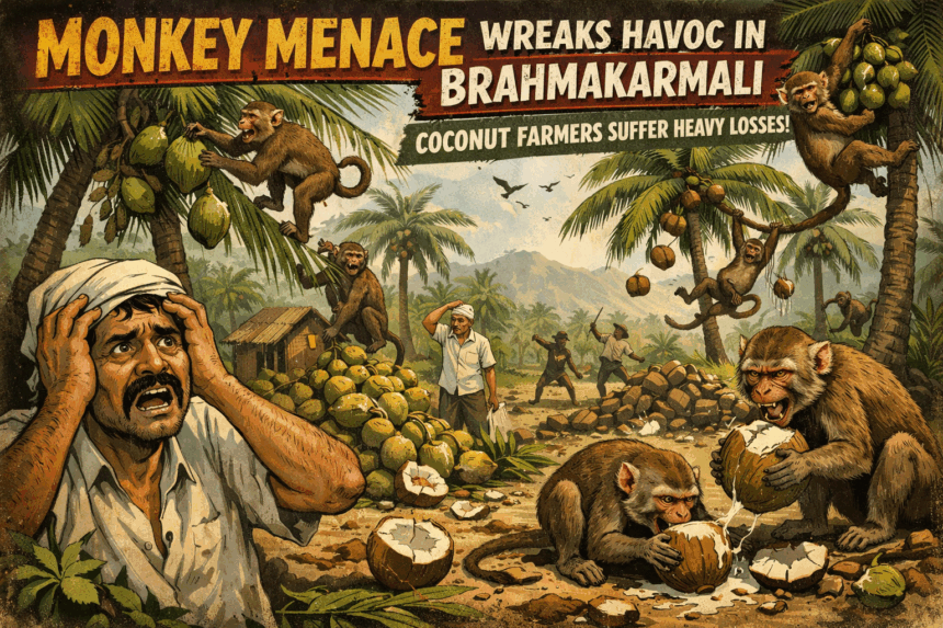Monkey Menace Wreaks Havoc on Coconut Plantations in Sattari’s Brahmakarmali, Farmers Suffer Heavy Losses 1 20260119 1439 Image Generation simple compose 01kfar7kygf2ea5j9790gppskw