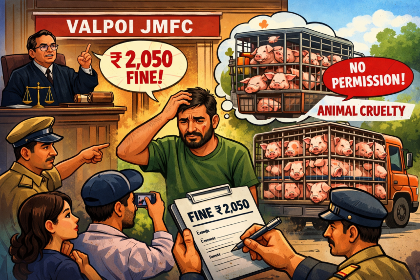 Valpoi JMFC Fines Man ₹2,050 for Transporting 53 Live Pigs Without Permission, Cites Animal Cruelty 1 20260124 1001 Image Generation simple compose 01kfq4a5xgetarvevxhn0wgzvb