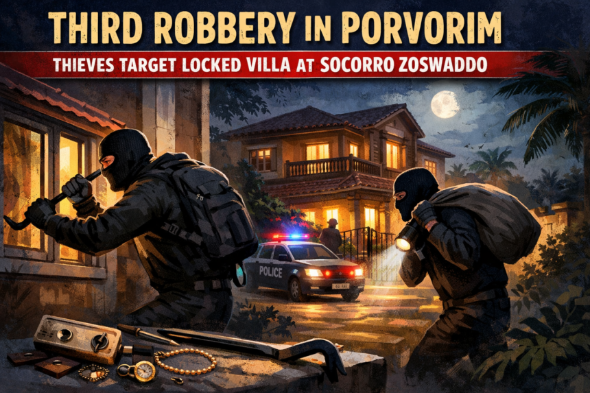 Third Major Robbery in Porvorim: Thieves Target Villa at Socorro Zoswaddo, Flee With Valuables 1 20260127 1035 Image Generation simple compose 01kfyxdq6rfwvv8tjwxyx7mrqq