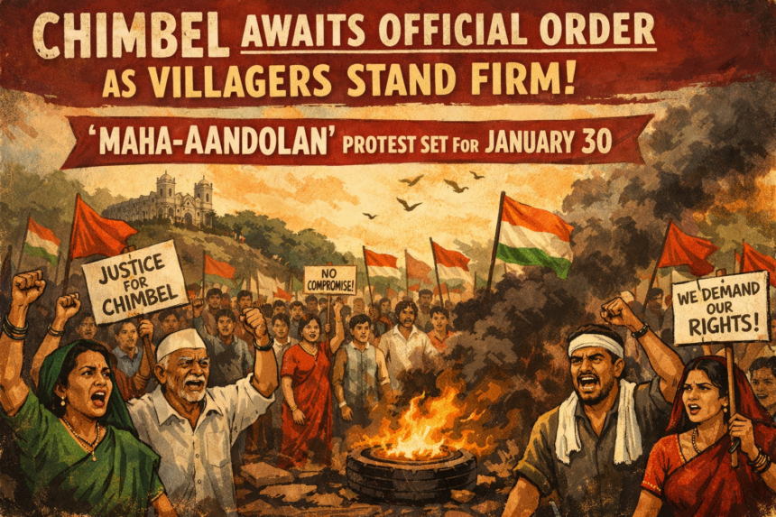 Chimbel Awaits Official Order as Villagers Stand Firm; ‘Maha-Aandolan’ Protest Still Set for January 30 1 20260129 1142 Image Generation simple compose 01kg462sfyfddtexs3g48mg212