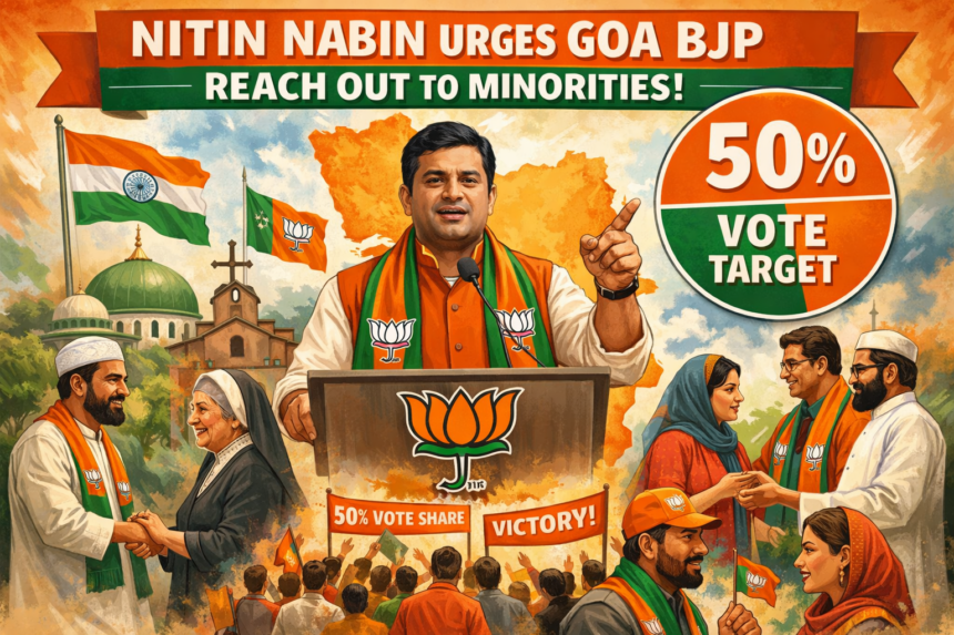 BJP National President Nitin Nabin Urges Goa Unit to Reach Out to Minorities, Sets 50% Vote Share Target 1 20260131 1132 Image Generation simple compose 01kg9a9frvf0tabmkm9ce08er7