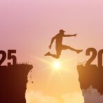 man silhouette jumping on cliff 2026 over the precipice with stones at amazing sunset new year welcome 2026 2026 falls into the abyss people entered the year 2026 creative idea vector 1