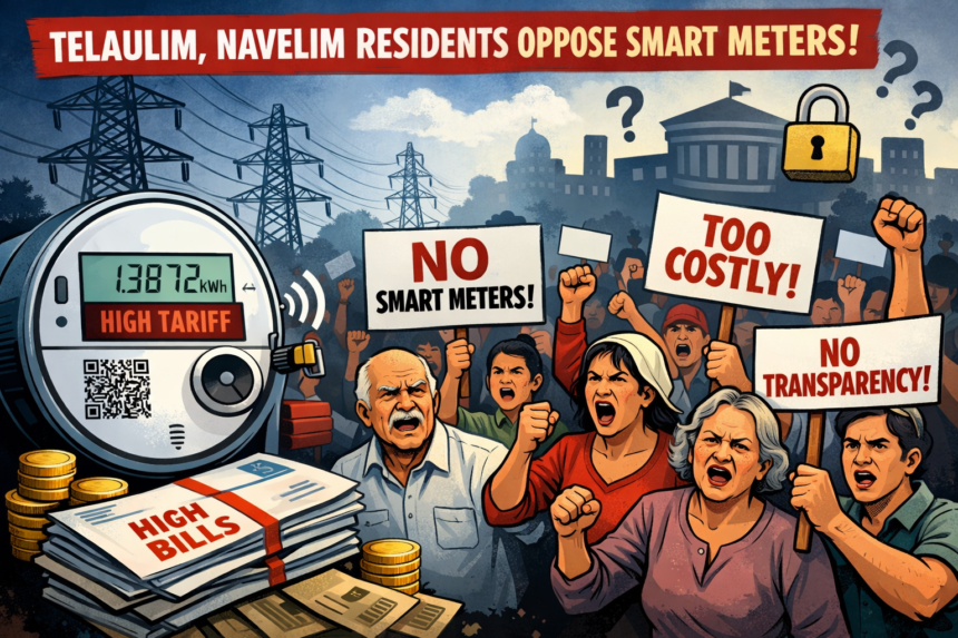 Telaulim, Navelim Residents Oppose Smart Meter Installation, Cite Cost Burden and Lack of Transparency 1 20260203 1041 Residents Oppose Smart Meters simple compose 01kggyhmhre909azp1g99m2vhg 1