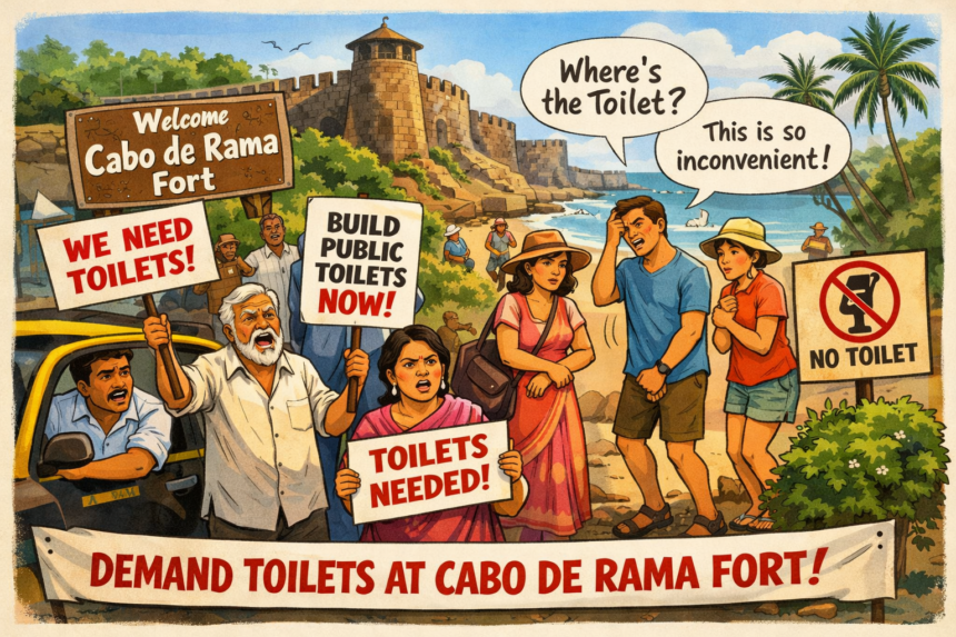 Locals, Taxi Operators Demand Toilets at Cabo de Rama Fort as Tourists Face Inconvenience 1 20260203 1129 Image Generation simple compose 01kgh1a328e7jbmsa9xvenavsd