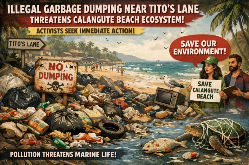Illegal Garbage Dumping Near Tito’s Lane Threatens Calangute Beach Ecosystem, Activists Seek Immediate Action 1 20260204 1024 Image Generation simple compose 01kgkfz94eefcrvhbb0jkdfpny