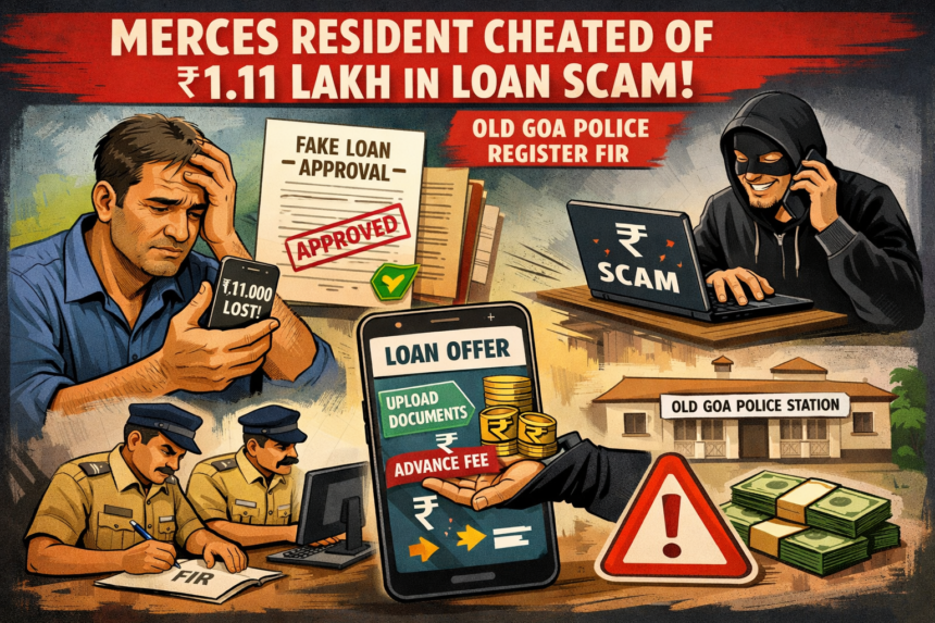 Merces Resident Cheated of ₹1.11 Lakh in Loan Scam, Old Goa Police Register FIR 1 20260211 1124 Image Generation simple compose 01kh5m6vm2ed4tpzah3e8e22an