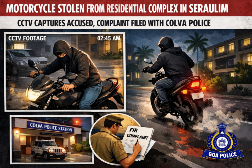 Motorcycle Stolen From Residential Complex in Seraulim; CCTV Captures Accused, Complaint Filed With Colva Police 1 20260211 1559 Image Generation simple compose 01kh63z3dqfgyb1hw0xhp52f52