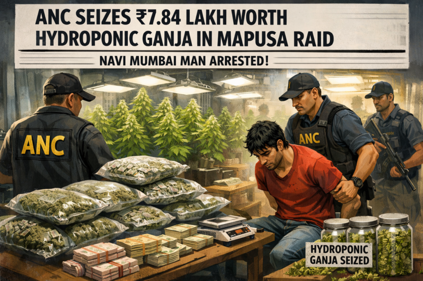ANC Seizes ₹7.84 Lakh Worth Hydroponic Ganja in Mapusa Raid; Navi Mumbai Man Arrested 1 20260223 0944 Hydroponic Ganja Seizure simple compose 01kj4b7p6fe2d8sb2khxq86mqp