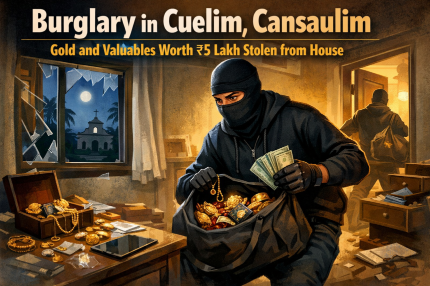Burglary in Cuelim, Cansaulim: Gold and Valuables Worth ₹5 Lakh Stolen from House 1 20260223 1129 Image Generation simple compose 01kj4h8qtxfzv8364kjcty0asc