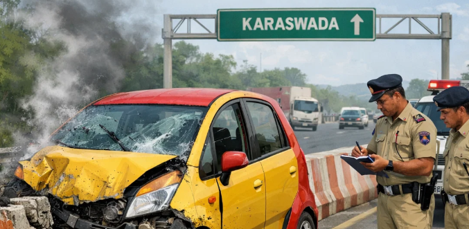 MH-Registered Car Crashes into Barrier on Karaswada Highway; Colvale Police Probe Underway 1 Screenshot 2026 02 14 112417