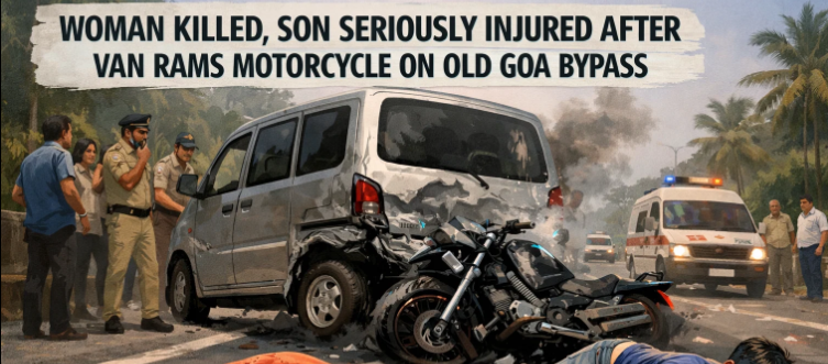 Woman Killed, Son Seriously Injured After Van Rams Motorcycle on Old Goa Bypass 1 Screenshot 2026 02 24 105635