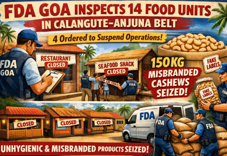 FDA Goa Inspects 14 Food Units in Calangute–Anjuna Belt; 4 Ordered to Suspend Operations, 150 Kg Misbranded Cashews Seized 1 Screenshot 2026 02 25 105817