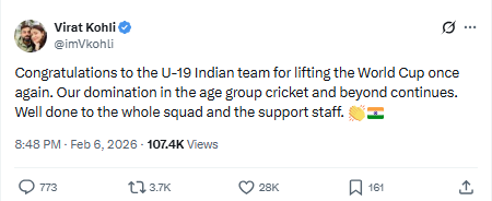 “Bright Future is Here!”: PM Modi Joins Kohli, Gambhir in Praising India’s U19 World Cup Champions After Historic Triumph 2 download
