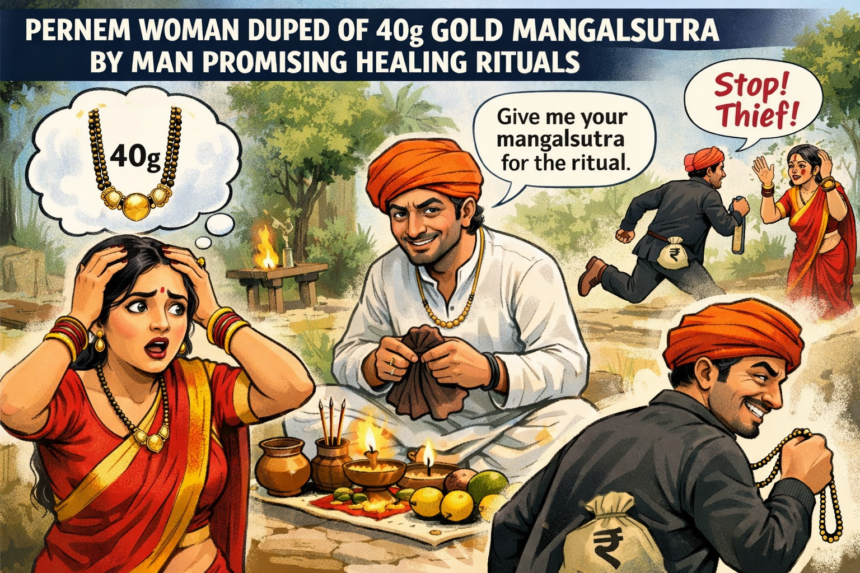 Pernem Woman Duped of 40g Gold Mangalsutra by Man Promising Healing Rituals 1 20260302 0927 Gold Mangalsutra Fraud simple compose 01kjpb20vafzj8zrcsgecsv0y7