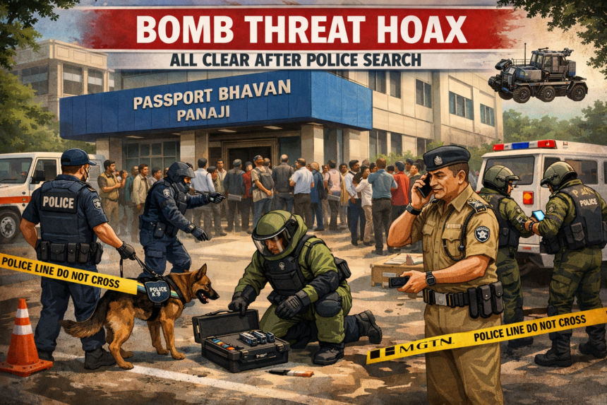 Bomb Threat at Passport Bhavan in Panaji Declared Hoax After Police Search 1 20260302 1344 Image Generation simple compose 01kjpss8pdeg0vqm1j9bppmpsv