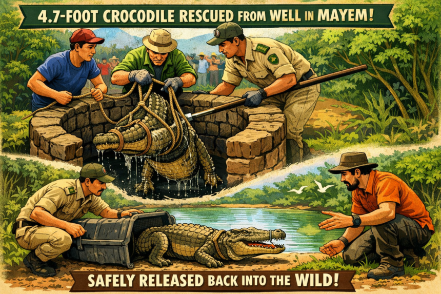 4.7-Foot Crocodile Rescued from Well in Mayem, Safely Released 1 20260303 1115 Image Generation simple compose 01kjs3mcs4fhk8sasfytey0yyv