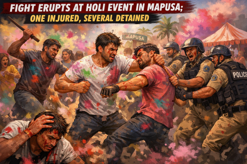 Fight Breaks Out at Holi Event in Mapusa; One Injured, Several Detained by Police 1 20260305 0944 Image Generation simple compose 01kjy378pre7b9jfgecqm1ttz9