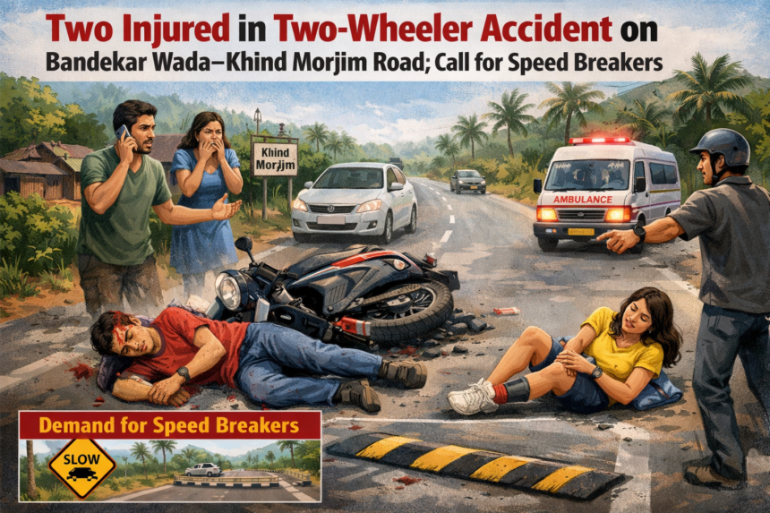 Two Injured in Two-Wheeler Accident on Bandekar Wada–Khind Morjim Road; Call for Speed Breakers 1 20260306 1454 Image Generation simple compose 01kk17bwjaehcbqwnpgchnh68b