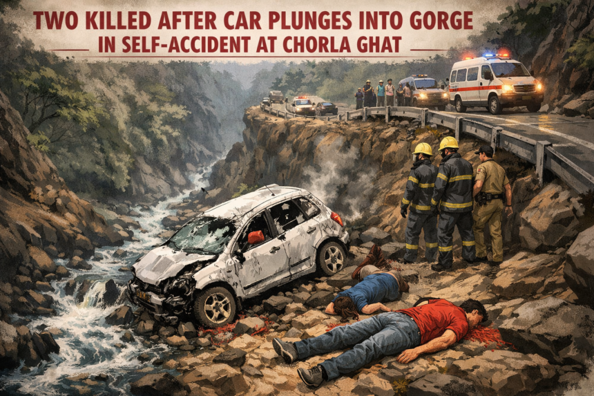 Two Killed After Car Plunges into Gorge in Self-Accident at Chorla Ghat 1 20260307 1533 Image Generation simple compose 01kk3vzpmpekwr757nyg59m6kg