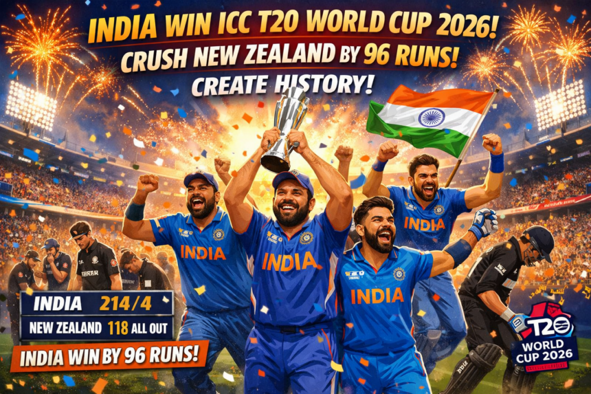 India Win ICC T20 World Cup 2026, Crush New Zealand by 96 Runs to Create History 1 20260309 0951 Image Generation simple compose 01kk8d6n4ef9ebja0qy0vr5193