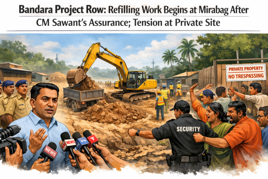 Bandara Project Row: Refilling Work Begins at Mirabag After CM Sawant’s Assurance; Tension at Private Site 1 20260401 1129 Image Generation simple compose 01kn3t02h7e7m93mn3y03njwd8