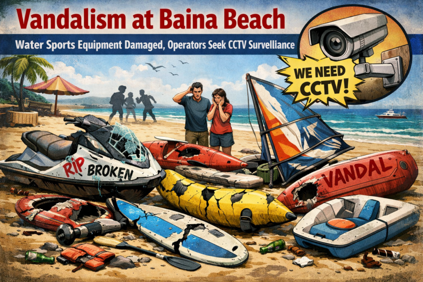 Vandalism at Baina Beach: Water Sports Equipment Damaged, Operators Seek CCTV Surveillance 1 20260407 1519 Image Generation simple compose 01knknhe1qfp4r6kbwsqbj7smd