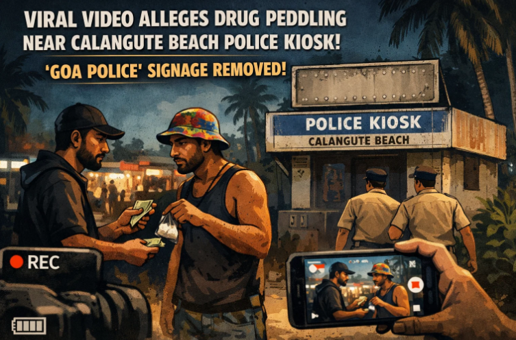Viral Video Alleges Drug Peddling Near Calangute Beach Police Kiosk; ‘Goa Police’ Signage Removed 1 Screenshot 2026 04 15 125357