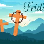 happy good friday illustration with christian holiday of jesus christ crucifixion and pigeons in flat cartoon background design vector