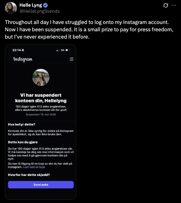 "Small Price To Pay": Norwegian Journalist Claims Meta Suspended Accounts After Viral Modi Video 2 Screenshot 2026 05 20 at 12.57.04 PM