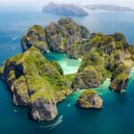 aerial view rocky archipelago ocean