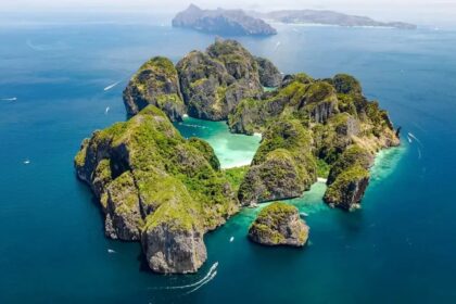 aerial view rocky archipelago ocean