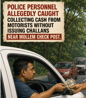 Police Personnel Allegedly Caught Collecting Cash from Motorists Without Issuing Challans Near Mollem Check Post 1 Screenshot 2026 06 12 145420