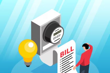 public utilities isometric composition with man character puzzled by big electricity bill vector illustration 98292 9176