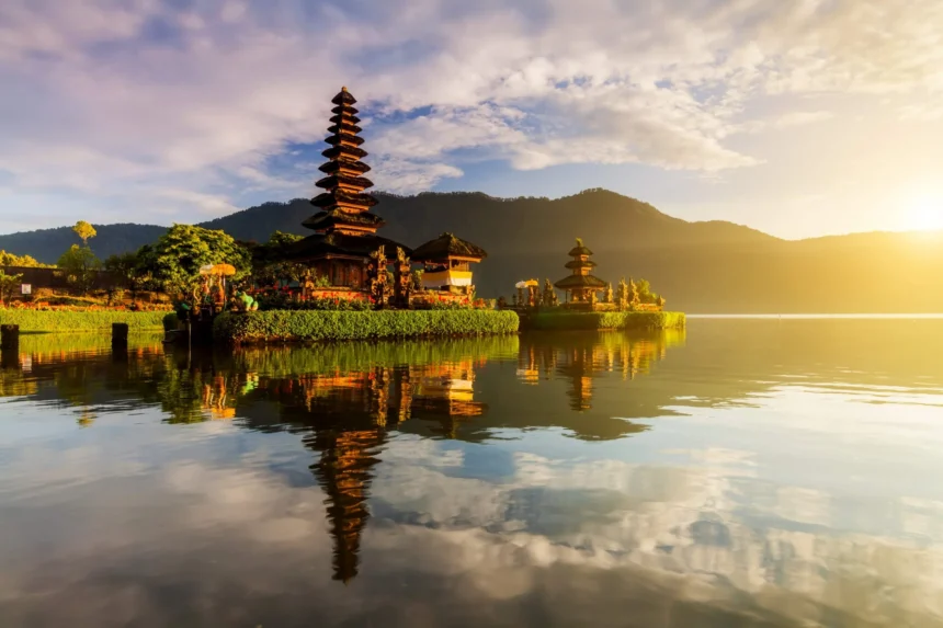 pura ulun danu bratan temple in bali island sunrise scaled 1